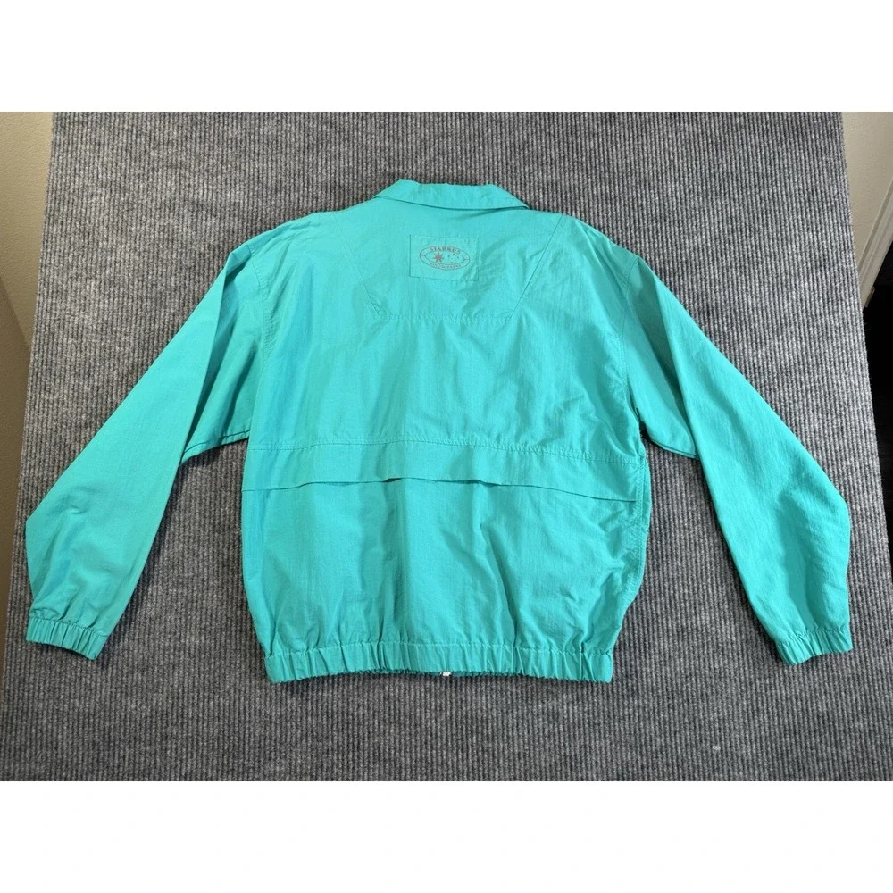 Vintage Starbus Men's Teal Windbreaker Jacket Embroidered Collared Zip-Up Size M